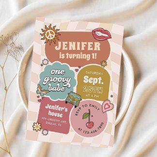 One Groovy Babe Retro Daisy 1. Geburtstag Party Einladung