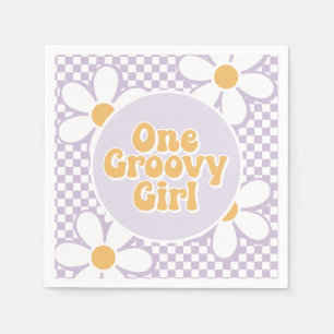 One Groovy Girl Lila Daisy Schachbrett Serviette