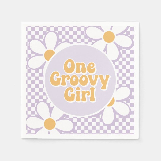 One Groovy Girl Lila Daisy Schachbrett Serviette (Vorderseite)