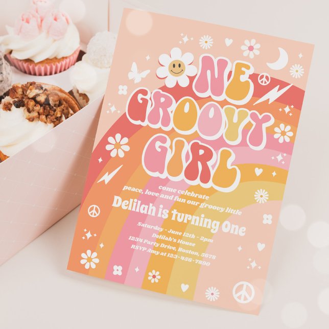 One Groovy Girl Peace Liebe Party Rainbow Birthday Einladung (Von Creator hochgeladen)