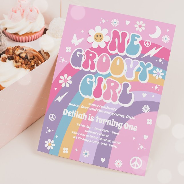 One Groovy Girl Peace Liebe Party Rainbow Birthday Einladung (Von Creator hochgeladen)
