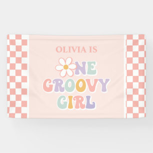 One Groovy Girl Pink Daisy Schachbrett Banner