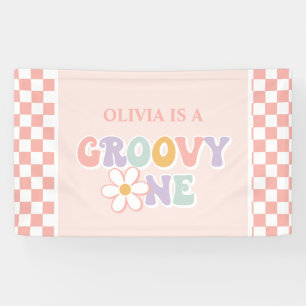 One Groovy Girl Pink Daisy Schachbrett Banner