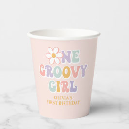 One Groovy Girl Pink Daisy Schachbrett Pappbecher