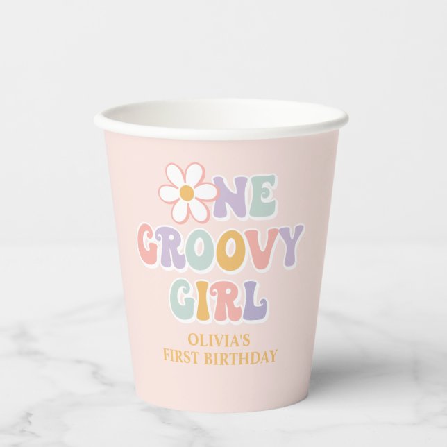 One Groovy Girl Pink Daisy Schachbrett Pappbecher (Vorderseite)