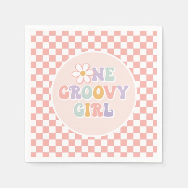 One Groovy Girl Pink Daisy Schachbrett Serviette (Vorderseite)
