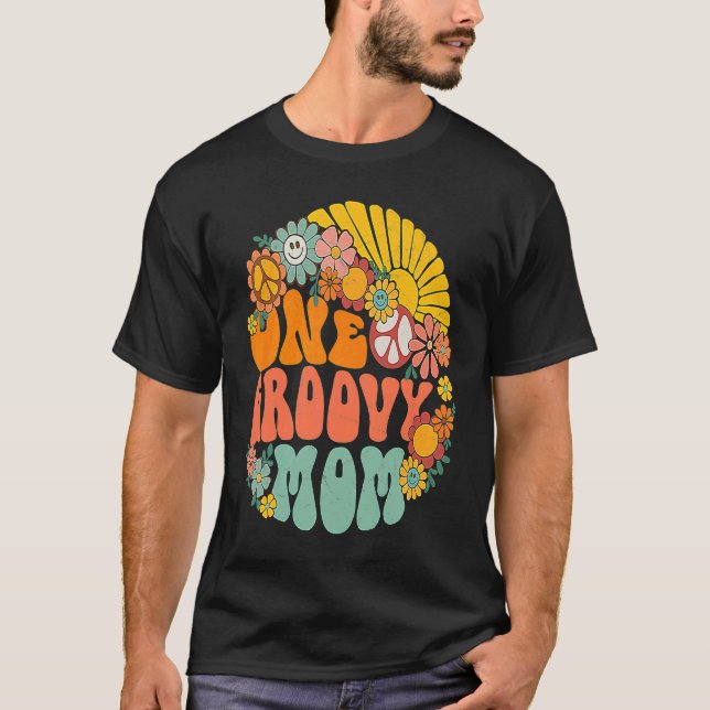 One Groovy Mom Retro 70s Hippie Boho Wavy Mama Mot T-Shirt (Vorderseite)