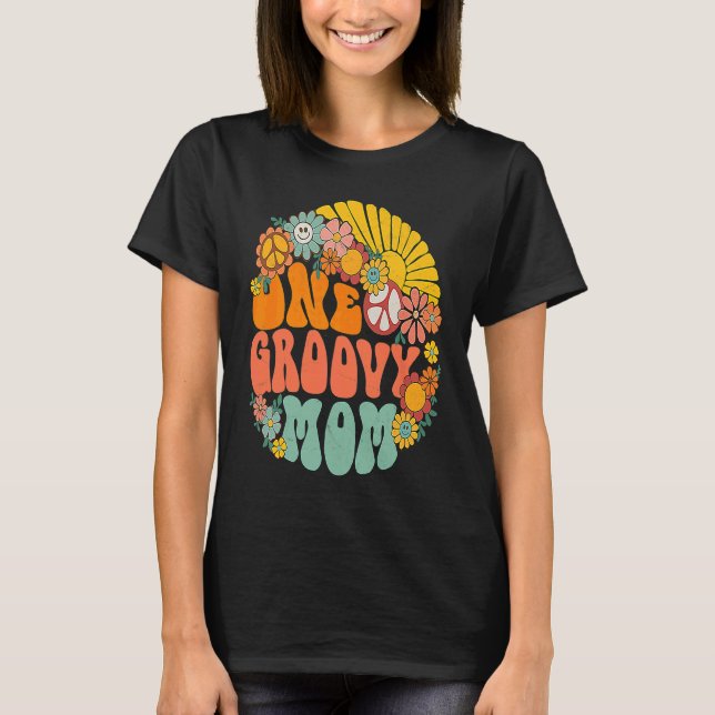 One Groovy Mom Retro 70s Hippie Boho Wavy Mama Mot T-Shirt (Vorderseite)