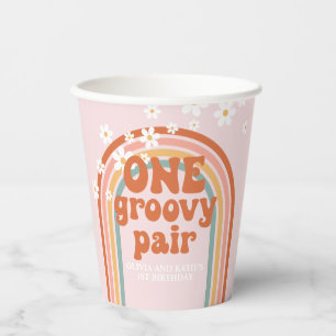 One Groovy Pair daisy Regenbogen 1. Geburtstag Pappbecher
