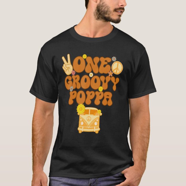One Groovy Poppa Retro Mama Hippie Birthday 70er F T-Shirt (Vorderseite)