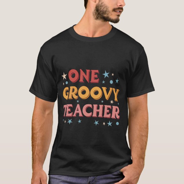 One Groovy Teacher Retro Floral Hippie Vibe T-Shir T-Shirt (Vorderseite)
