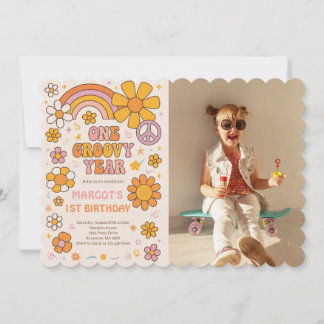 One Groovy Year 1. Geburtstag Party Foto Einladung