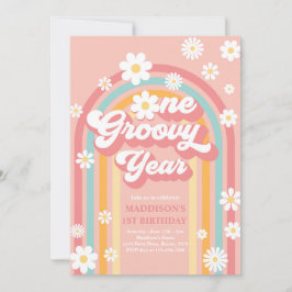 One Groovy Year Boho Daisy Rainbow 1. Geburtstag Einladung