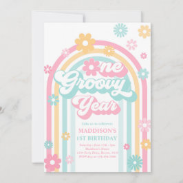 One Groovy Year Boho Daisy Rainbow 1. Geburtstag Einladung