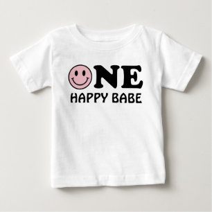 One Happy Babe Custom Pink Smile First Geburtsta Baby T-shirt