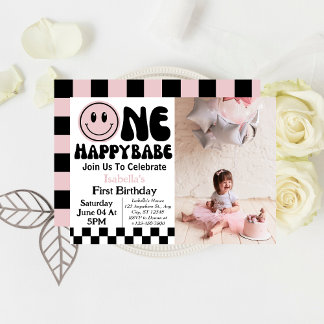 One Happy Babe Girl 1. Geburtstag Foto Einladung