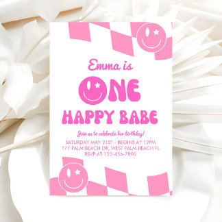 One Happy Babe Groovy 1. Geburtstag Einladung