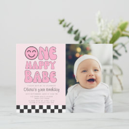 One Happy Babe Happy Face Pink Foto Einladung