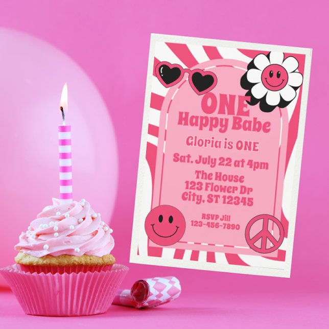 ONE Happy Babe, pink 1st Birthday Einladung (Von Creator hochgeladen)