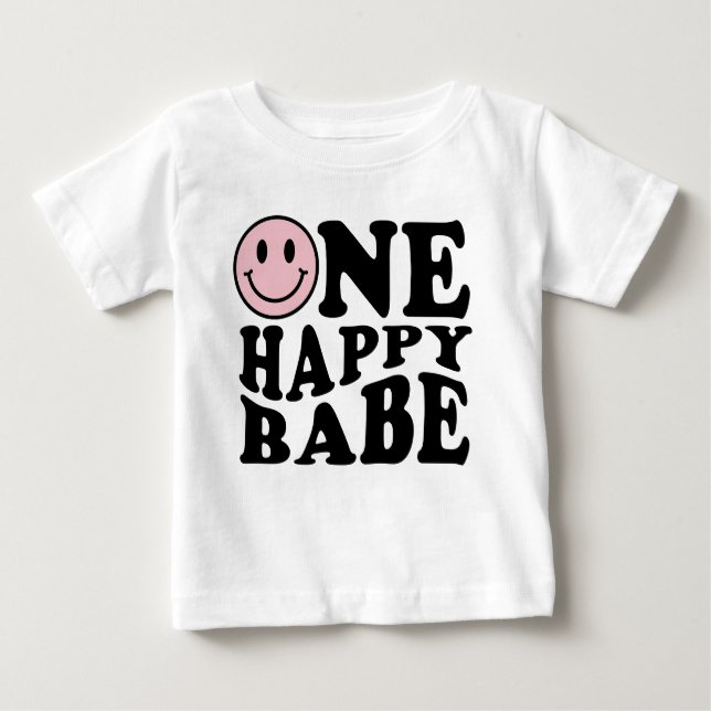 One Happy Babe | Preppy Smile Girl Erster Geburtst Baby T-shirt (Vorderseite)