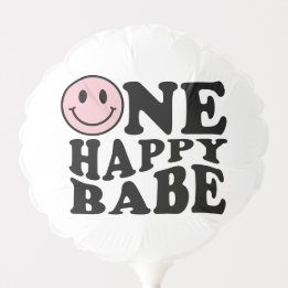 One Happy Babe Schachbrett Pink Happy Smile Birthd Ballon