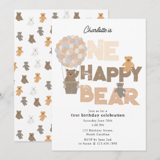 One Happy Bear Invite 1st  First Birthday Cute Einladung