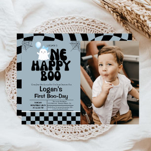 One Happy Boo Fall Boy 1. Geburtstag Party Foto Einladung