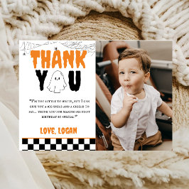 One Happy Boo Retro Junge 1. Geburtstag Party Foto Dankeskarte