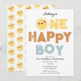 One Happy Boy Birthday Invite 1. Geburtstag Sun Einladung