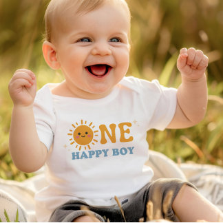 ONE Happy Boy First Birthday Onsie, 1. Geburtstag Baby Strampler