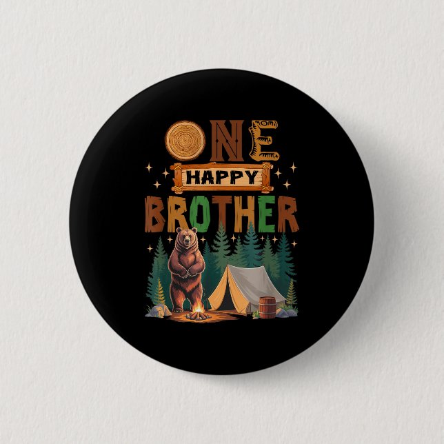 One Happy Brother Camper 1st Birthday Camng Bear  Button (Vorderseite)
