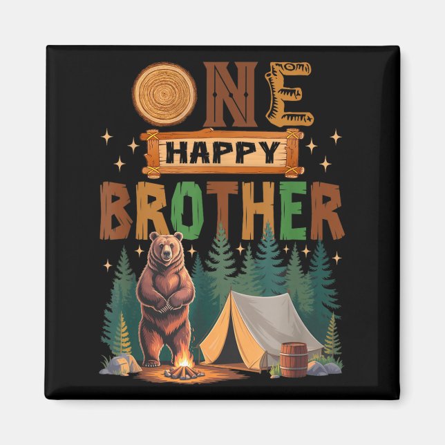 One Happy Brother Camper 1st Birthday Camng Bear  Magnet (Vorne)