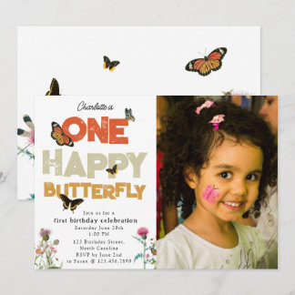One Happy Butterfly 1st Wildflower Birthday Photo Einladung