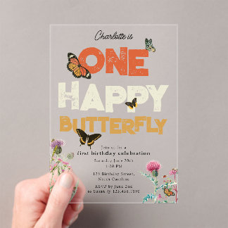 One Happy Butterfly Invite 1st Wildflower Birthday Acryleinladungen