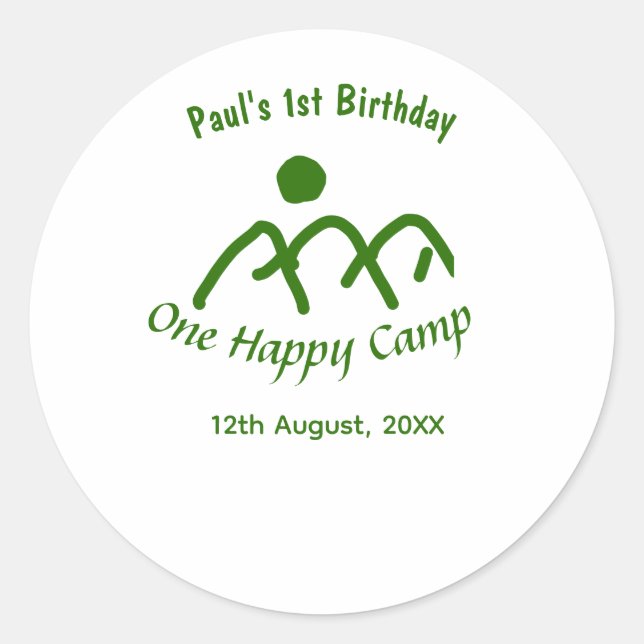 One happy camp green mountain sun 1st birthday  runder aufkleber (Vorderseite)