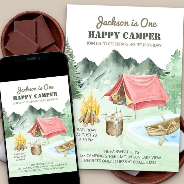 One Happy Camper 1. Geburtstag Camping Einladung (Von Creator hochgeladen)