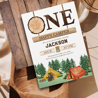 One Happy Camper 1. Geburtstag Einladung