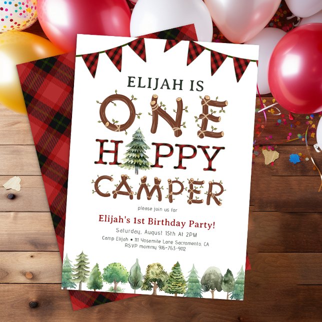 One Happy Camper 1. Geburtstag Party Einladung (One Happy Camper 1st Birthday Party Invitation)