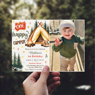 One Happy Camper 1. Geburtstag Party Foto Einladung