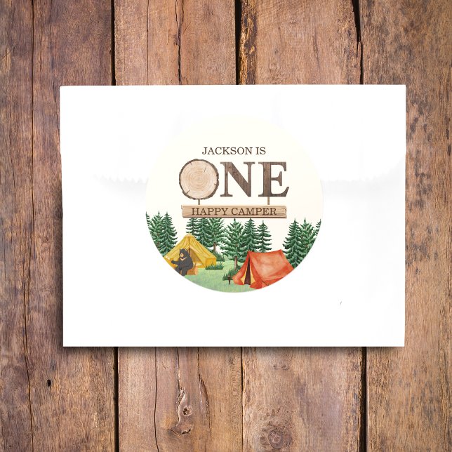 ONE Happy Camper 1. Geburtstag Runder Aufkleber (Von Creator hochgeladen)