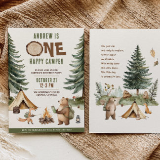 One Happy Camper 1st Birthday Invitation Boy  Einladung