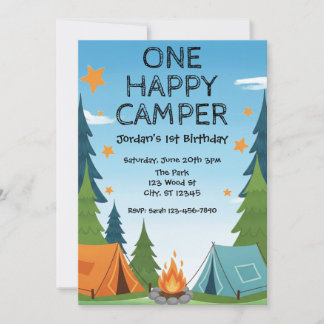 One Happy Camper, 1st birthday invitation Einladung