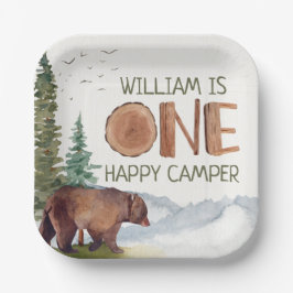 One Happy Camper Bär Geburtstag Pappteller