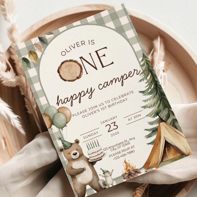 One Happy Camper Birthday Invitation Camping 1st  Einladung (Von Creator hochgeladen)