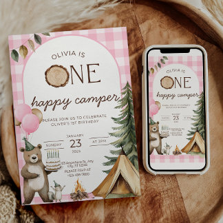 One Happy Camper Birthday Invitation Camping 1st  Einladung