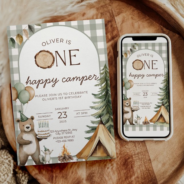 One Happy Camper Birthday Invitation Camping 1st  Einladung (Von Creator hochgeladen)