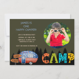 One Happy Camper Birthday Kids Foto Einladung