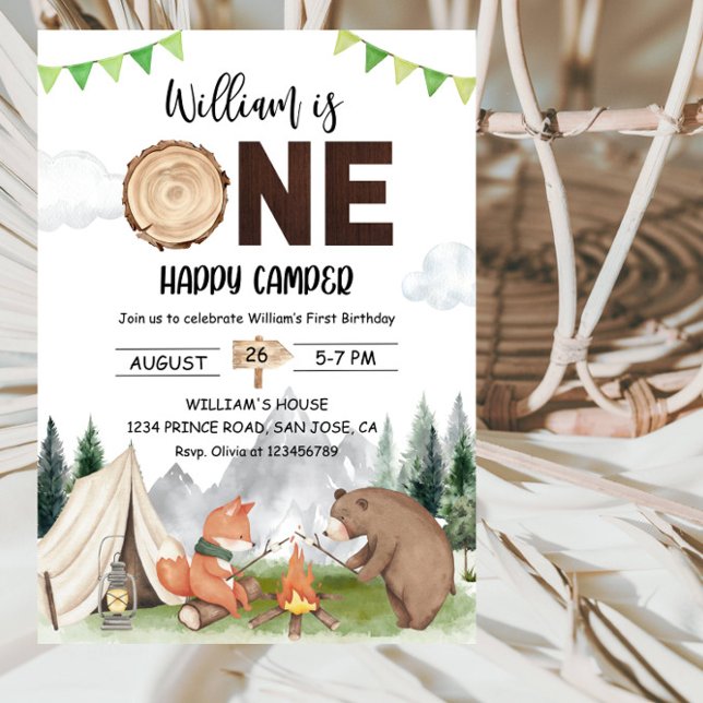 One Happy Camper Boy 1st Birthday Party Einladung (Von Creator hochgeladen)