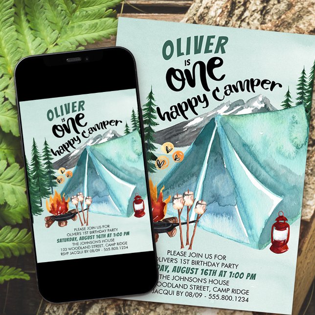 One Happy Camper Boys 1. Geburtstag Einladung (Von Creator hochgeladen)