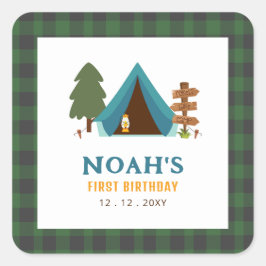 One Happy Camper Boys erster Geburtstag Quadratischer Aufkleber